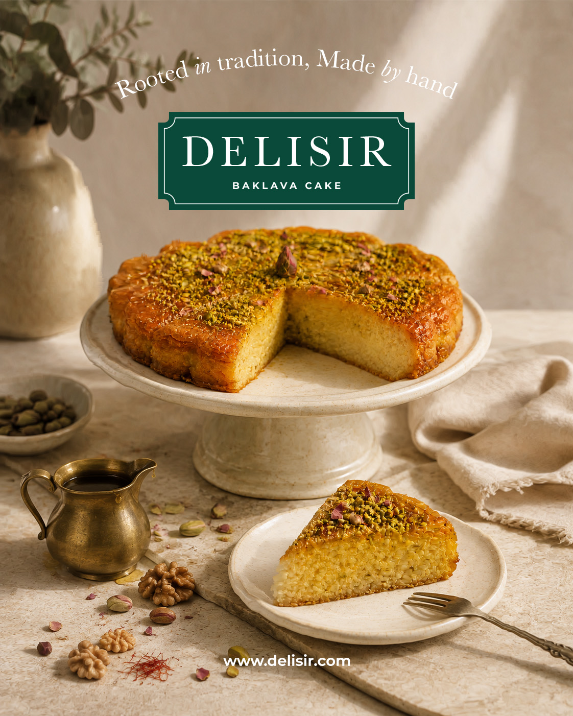 DELISIR Baklava Cake topped with pistachio