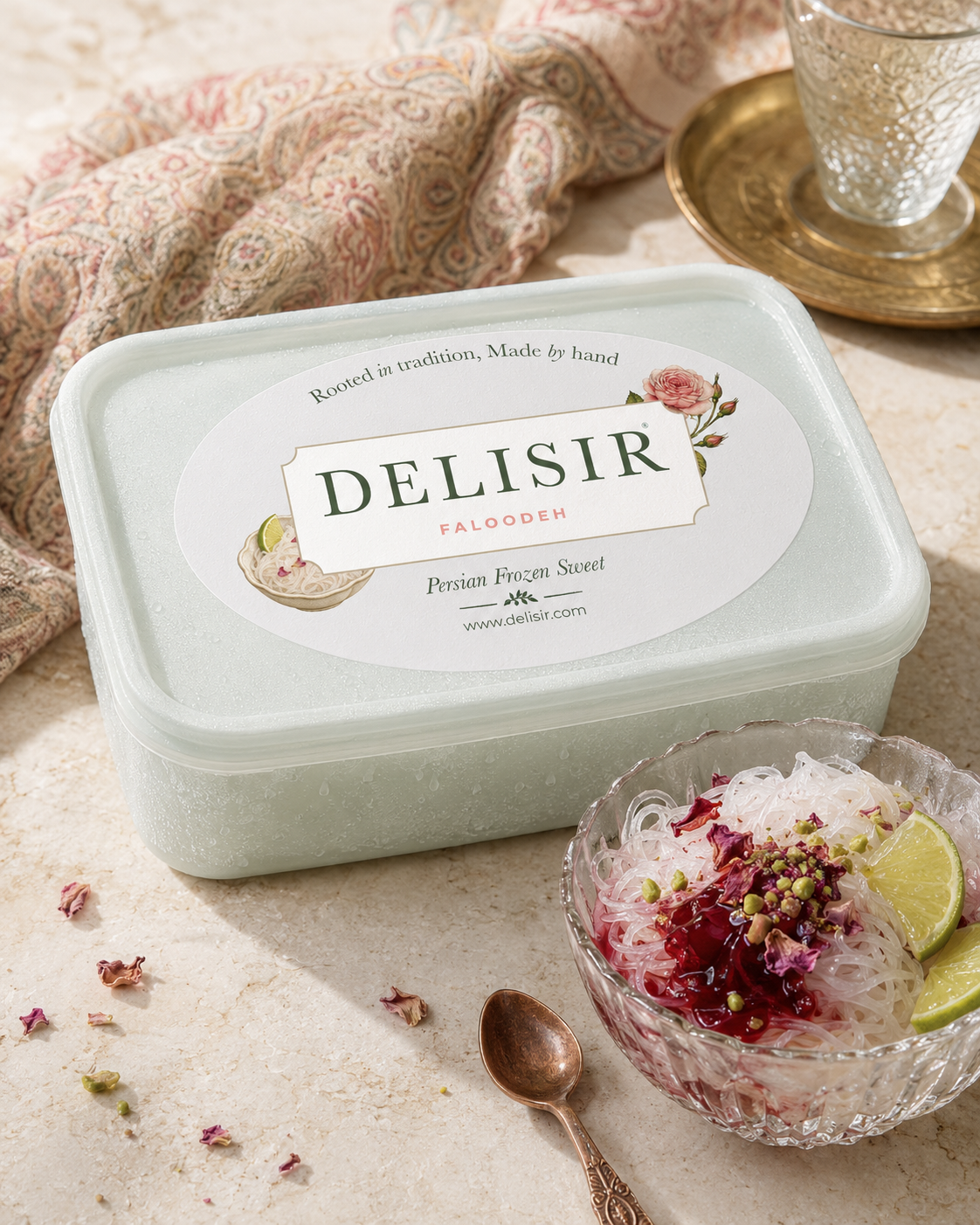 DELISIR Faloodeh with lime, pistachio and sour cherry syrup