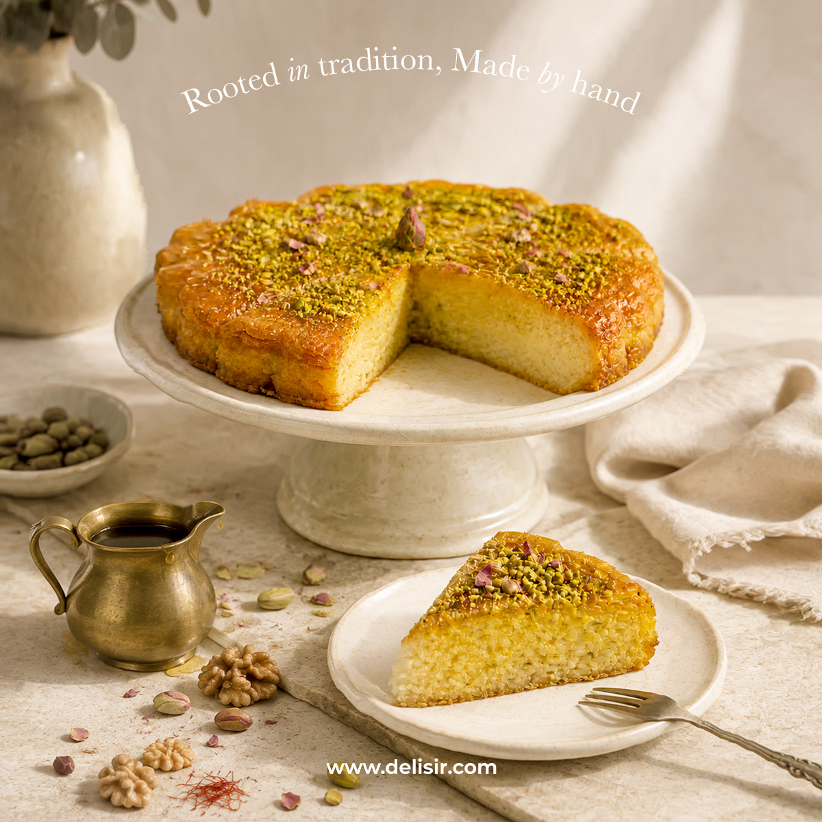 DELISIR Baklava Cake topped with pistachio